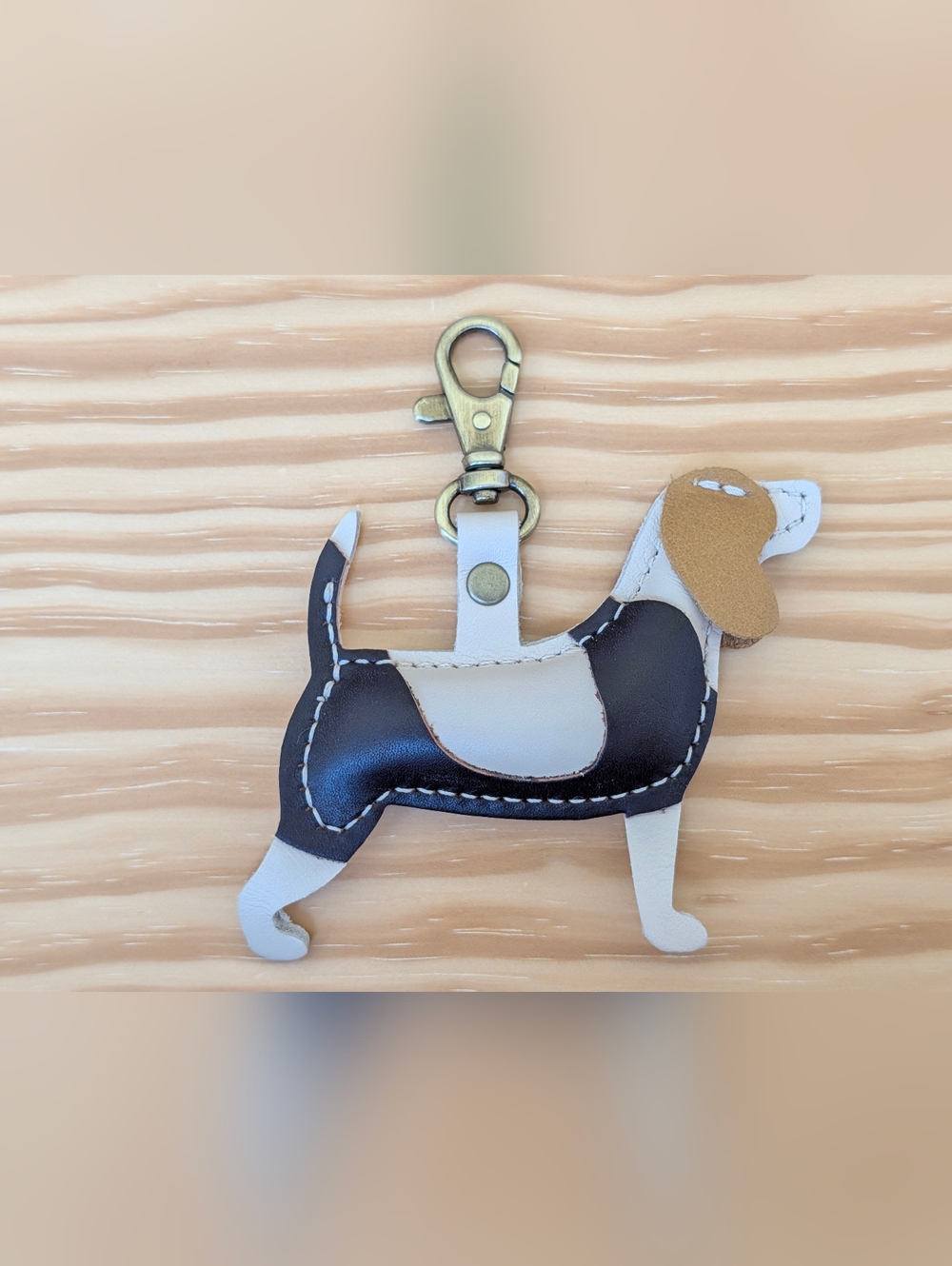 Portland Leather Dog Keychain in Black, White & Tan
